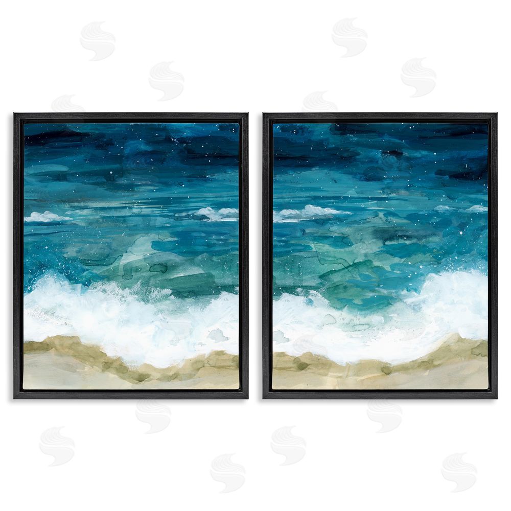 Grace Popp Tide Crash to Shore Nautical Beach Watercolor Black Floating Frame Canvas Wall Art Print