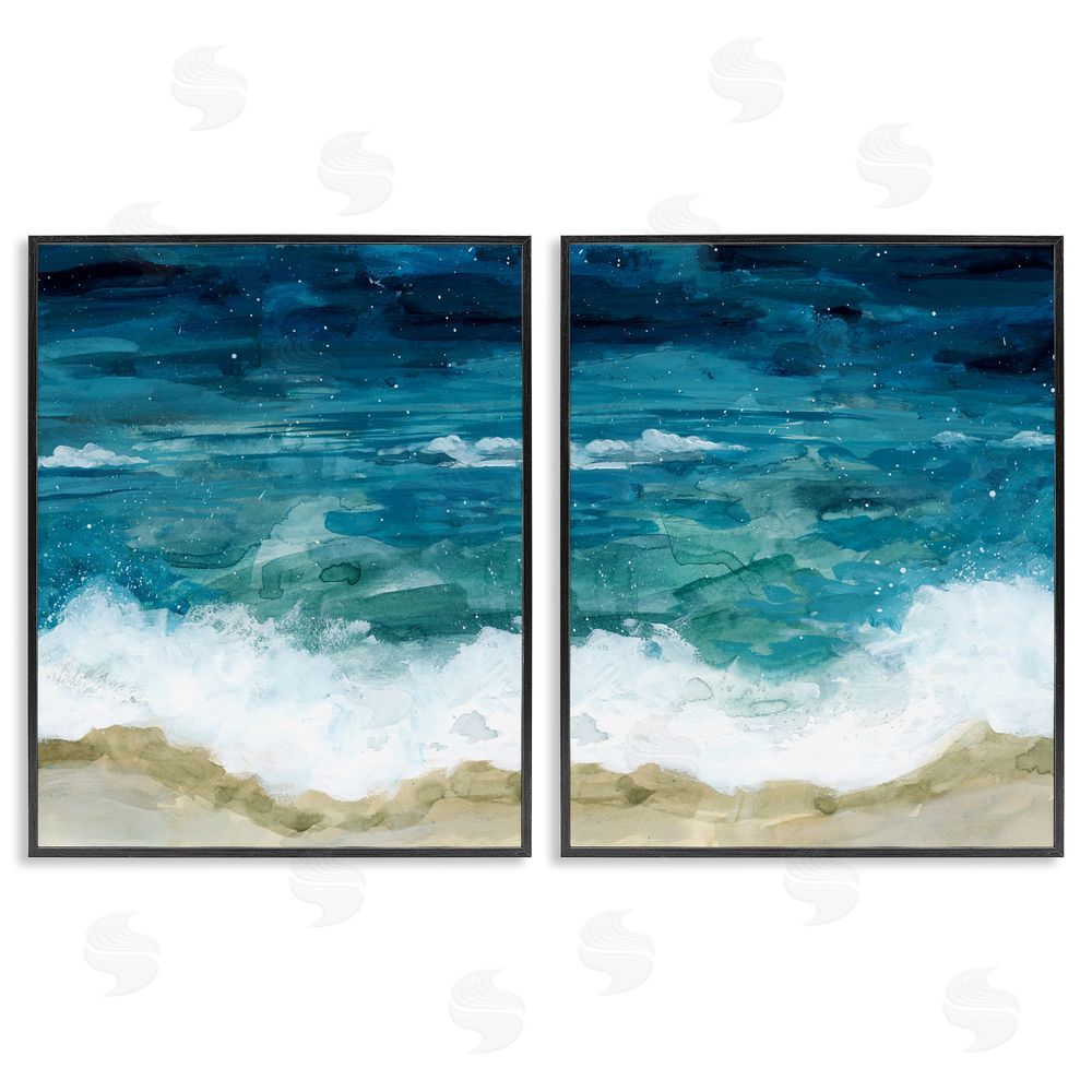 Grace Popp Tide Crash to Shore Nautical Beach Watercolor Black Framed Giclee Wall Art Print