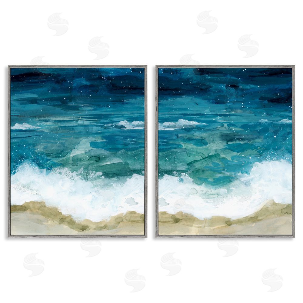 Grace Popp Tide Crash to Shore Nautical Beach Watercolor Gray Framed Giclee Wall Art Print