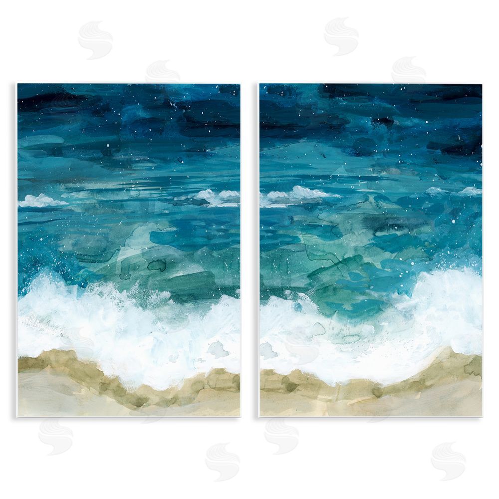 Grace Popp Tide Crash to Shore Nautical Beach Watercolor Wooden Wall Plaque Art Print