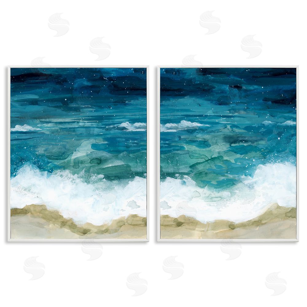 Grace Popp Tide Crash to Shore Nautical Beach Watercolor White Framed Giclee Wall Art Print