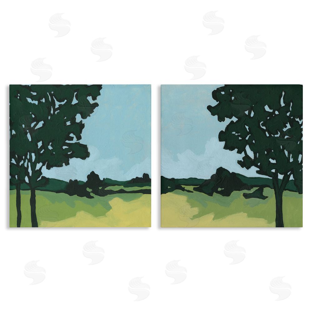 June Erica Vess Silhouette of Trees in Meadow Landscape Canvas Wall Art Print
