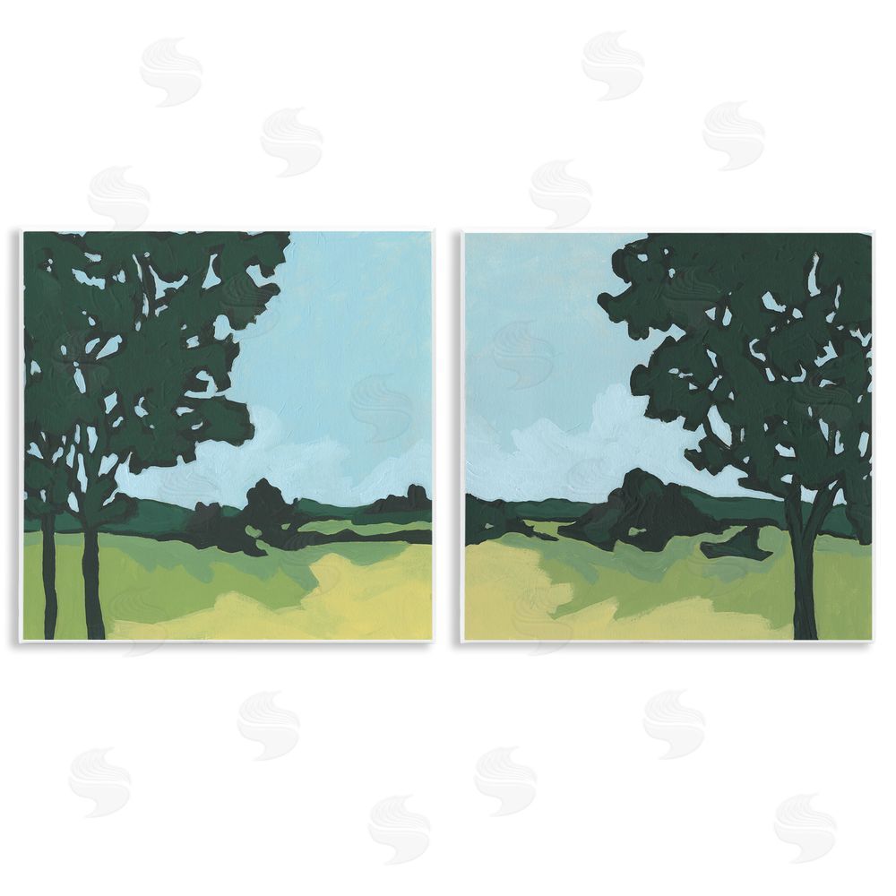 June Erica Vess Silhouette of Trees in Meadow Landscape Wooden Wall Plaque Art Print