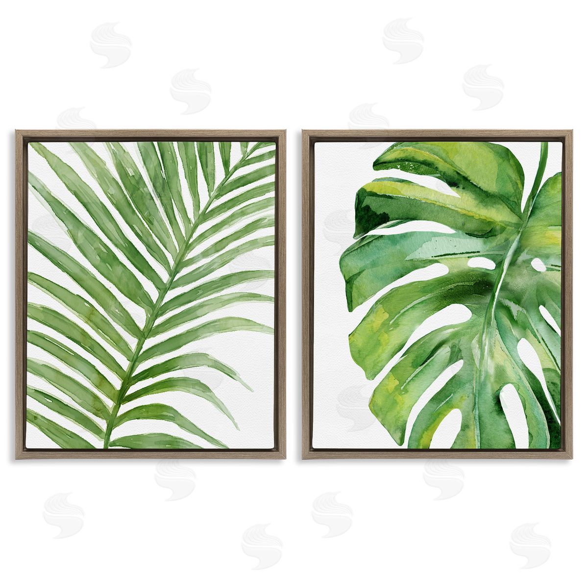 Minimal Tropical Green Palms Brown Floating Frame Canvas Wall Art, Home Decor by Carson Lyons