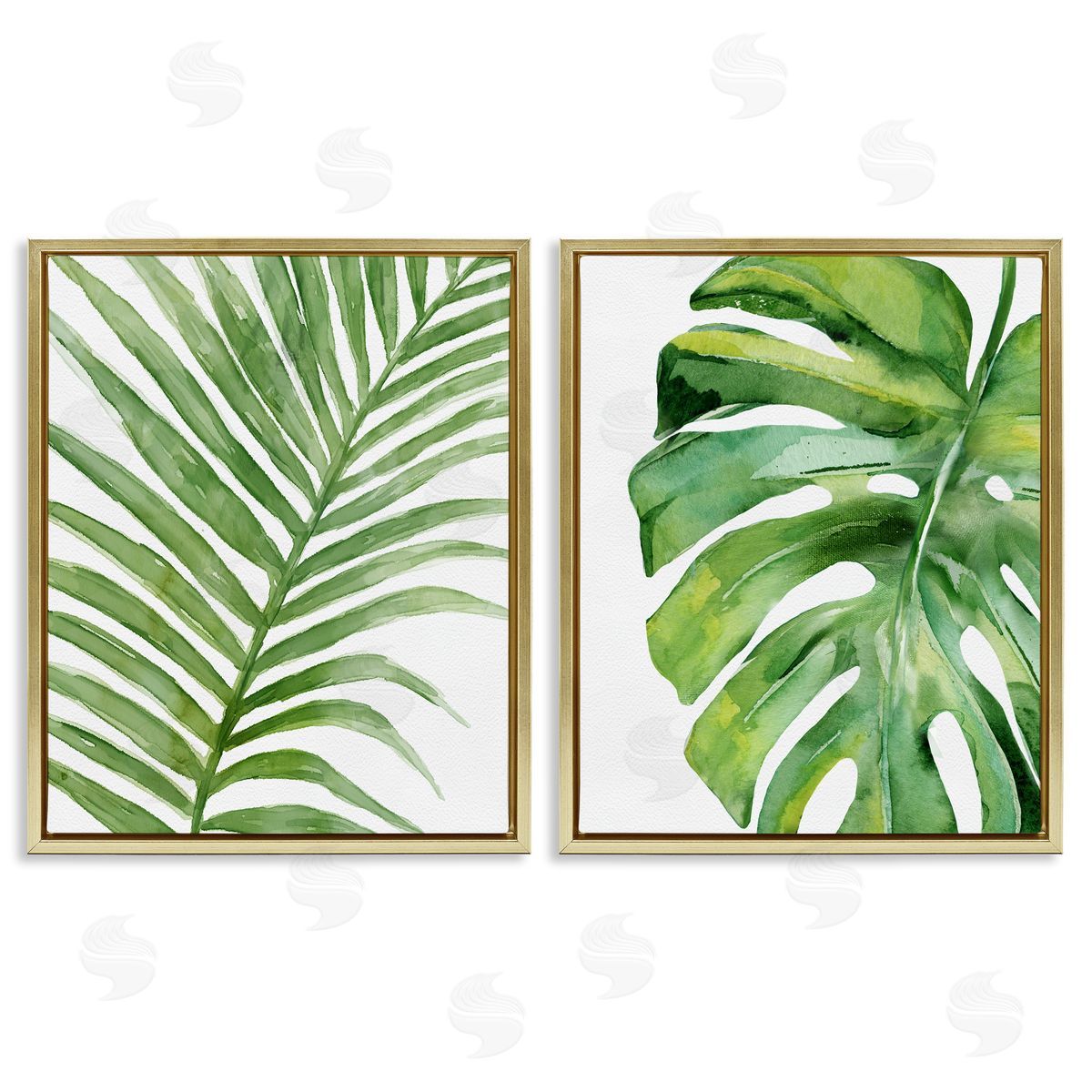 Minimal Tropical Green Palms Gold Floating Frame Canvas Wall Art, Home Decor by Carson Lyons