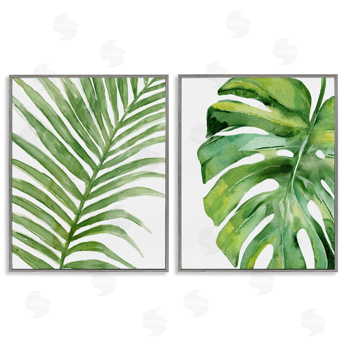 Minimal Tropical Green Palms Grey Frame Print Wall Art, Home Decor by Carson Lyons