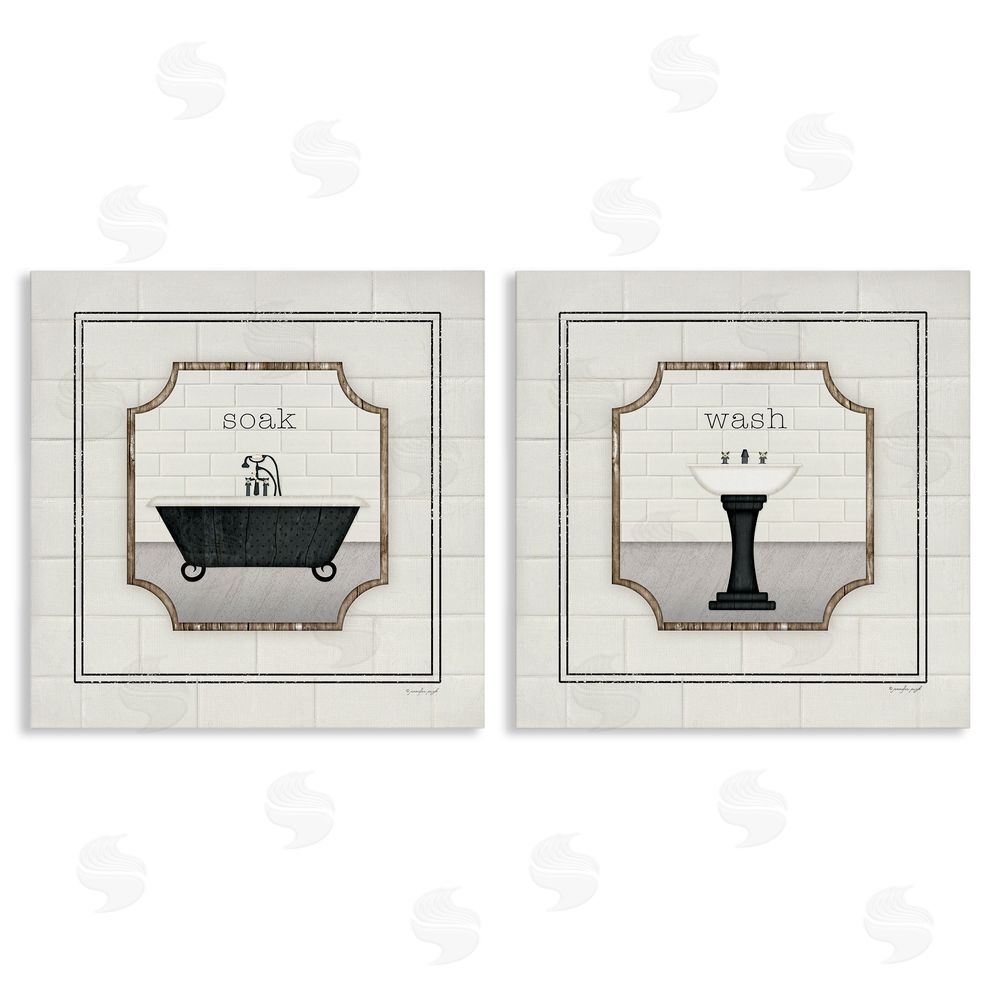 Jennifer Pugh Soak and Wash Chic Bathroom Signs Canvas Wall Art Print