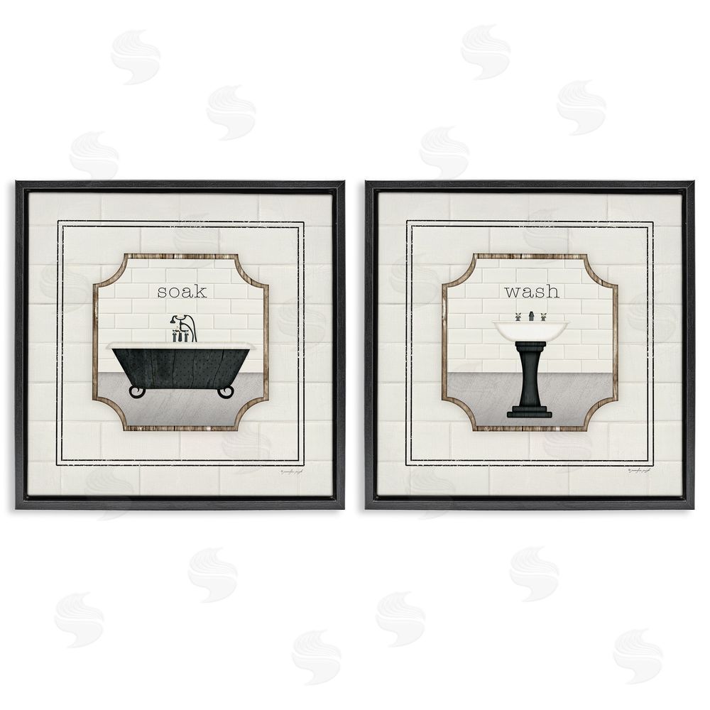 Jennifer Pugh Soak and Wash Chic Bathroom Signs Black Floating Frame Canvas Wall Art Print