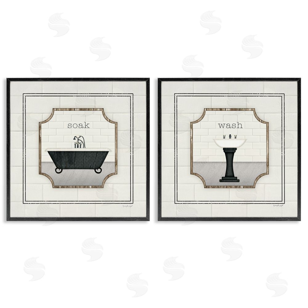 Jennifer Pugh Soak and Wash Chic Bathroom Signs Black Framed Giclee Wall Art Print