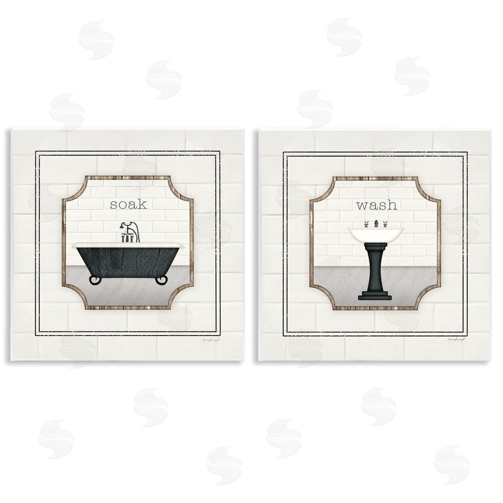 Jennifer Pugh Soak and Wash Chic Bathroom Signs Wooden Wall Plaque Art Print