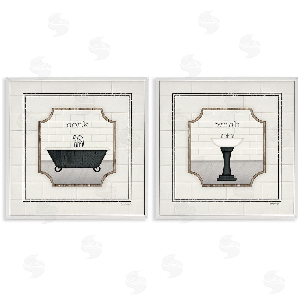Jennifer Pugh Soak and Wash Chic Bathroom Signs White Framed Giclee Wall Art Print