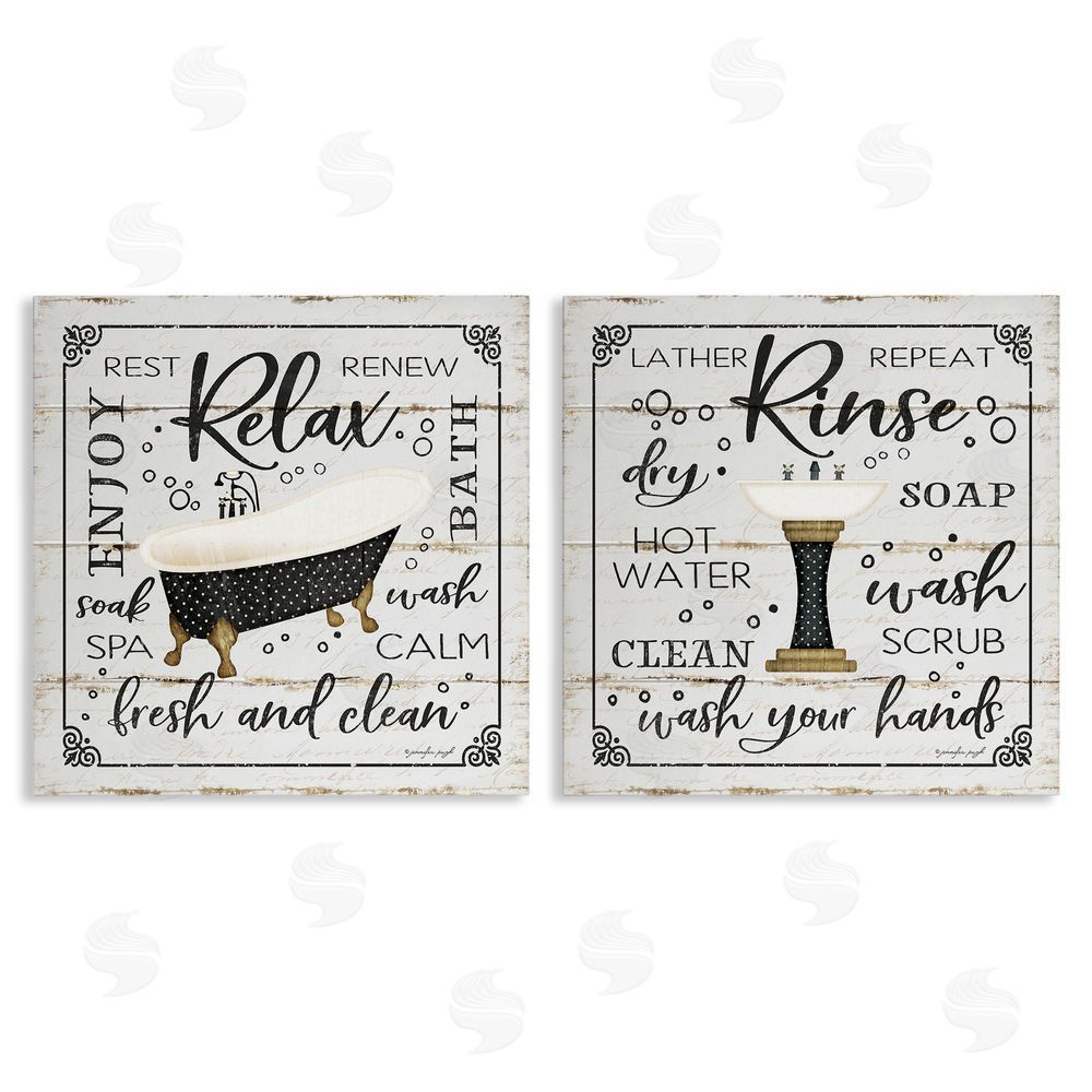 Jennifer Pugh Chic Bathroom Bath and Sink Cleanliness Phrases Canvas Wall Art Print