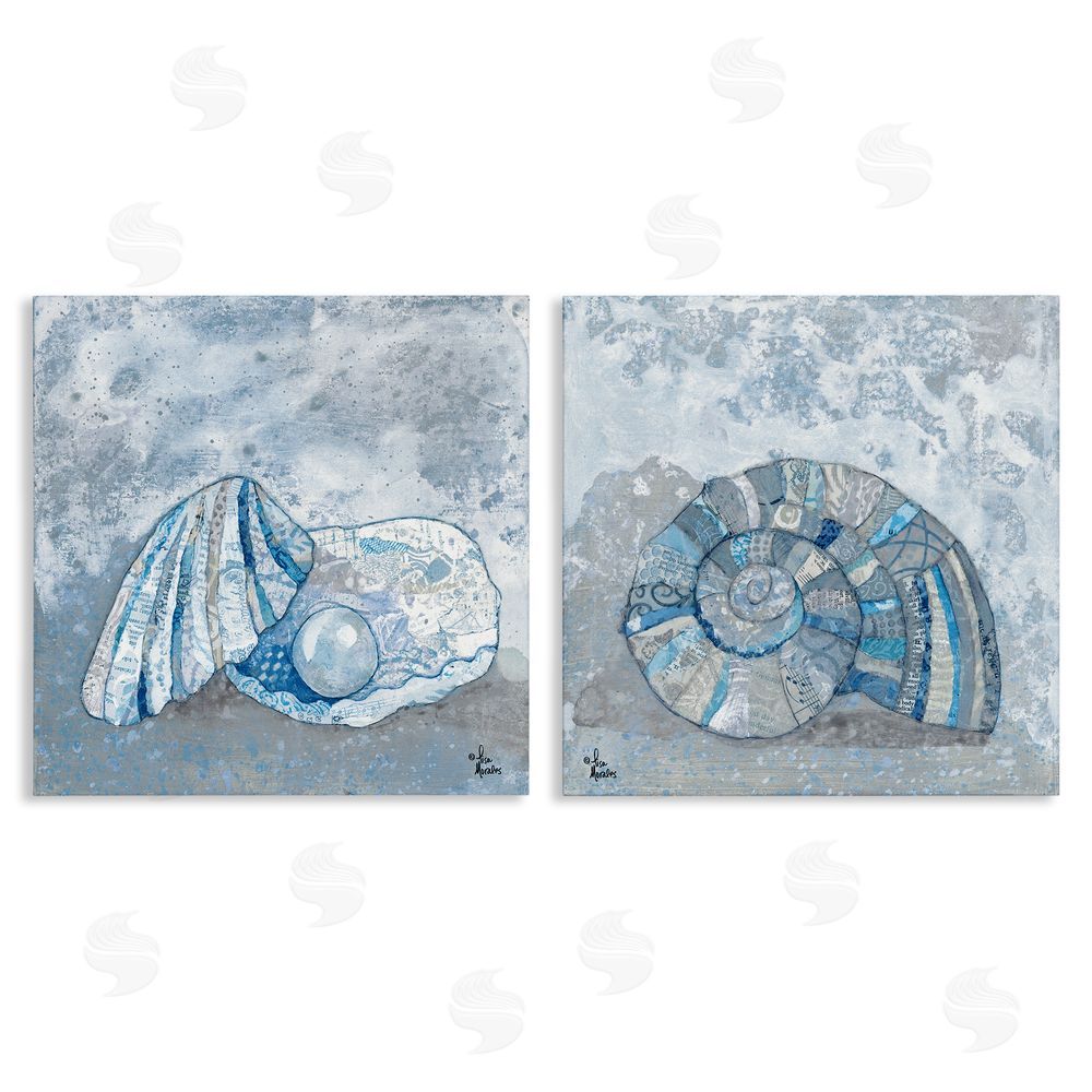 Lisa Morales Collage Patterned Seashells with Nautical Pearl Canvas Wall Art Print