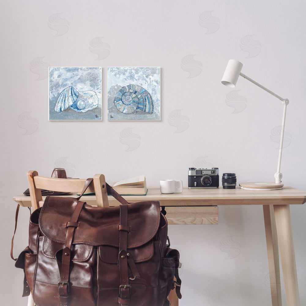 Lisa Morales Collage Patterned Seashells with Nautical Pearl Canvas Wall Art Print in Room