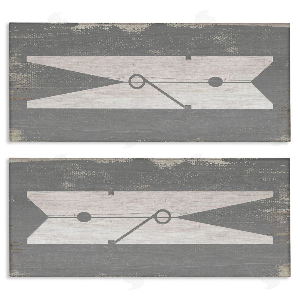 Stupell Studio Simple Laundry Clothespins Distressed Grey Design Canvas Wall Art Print