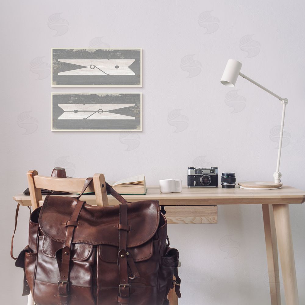 Stupell Studio Simple Laundry Clothespins Distressed Grey Design Canvas Wall Art Print in Room