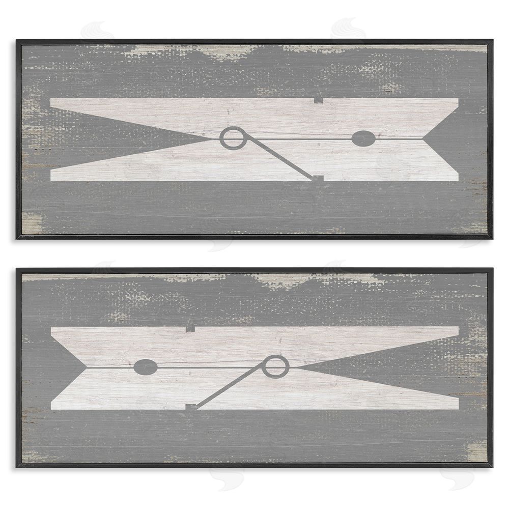 Stupell Studio Simple Laundry Clothespins Distressed Grey Design Black Framed Giclee Wall Art Print