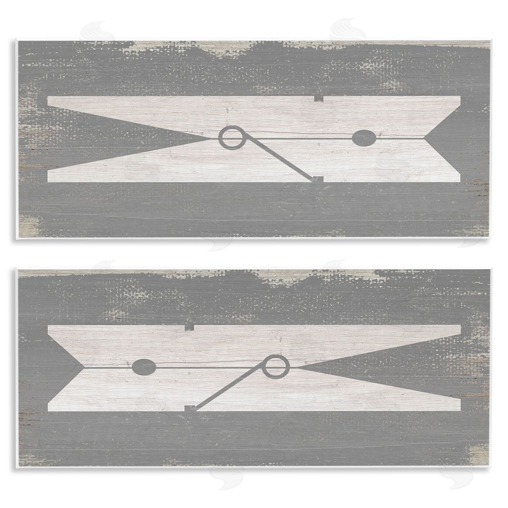 Stupell Studio Simple Laundry Clothespins Distressed Grey Design Wooden Wall Plaque Art Print
