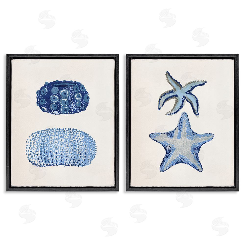 Stellar Design Studio Minimal Nautical Sea Creatures Painting Black Floating Frame Canvas Wall Art Print