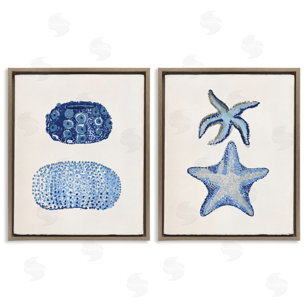 Stellar Design Studio Minimal Nautical Sea Creatures Painting Brown Floating Frame Canvas Wall Art Print