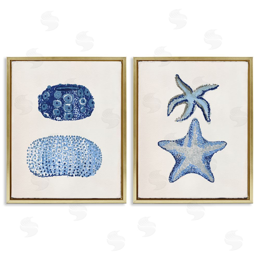 Stellar Design Studio Minimal Nautical Sea Creatures Painting Gold Floating Frame Canvas Wall Art Print