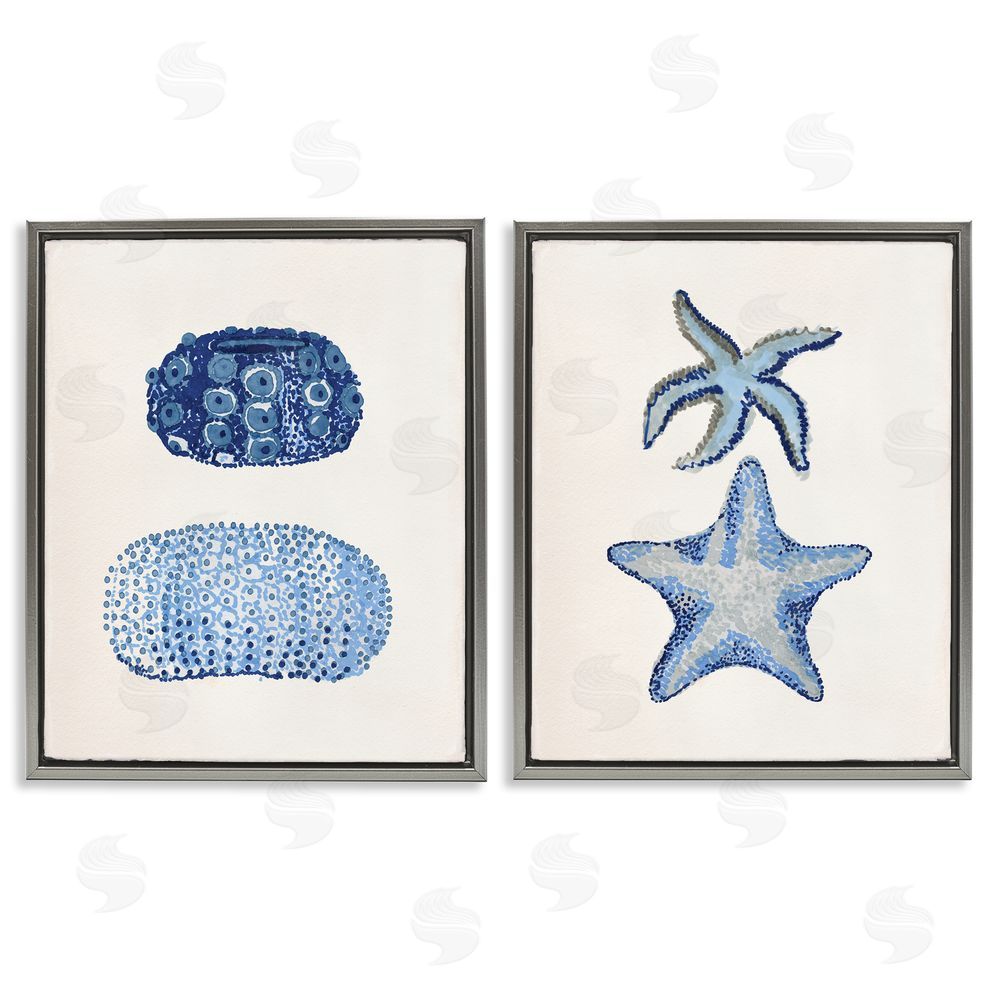 Stellar Design Studio Minimal Nautical Sea Creatures Painting Gray Floating Frame Canvas Wall Art Print