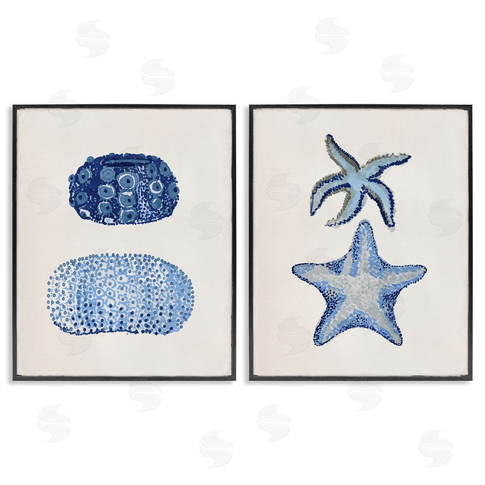 Stellar Design Studio Minimal Nautical Sea Creatures Painting Black Framed Giclee Wall Art Print