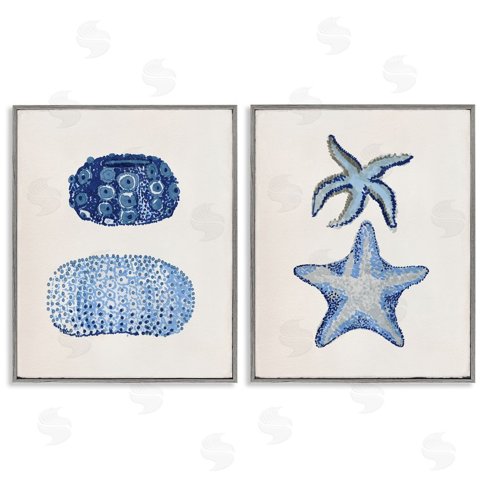 Stellar Design Studio Minimal Nautical Sea Creatures Painting Gray Framed Giclee Wall Art Print