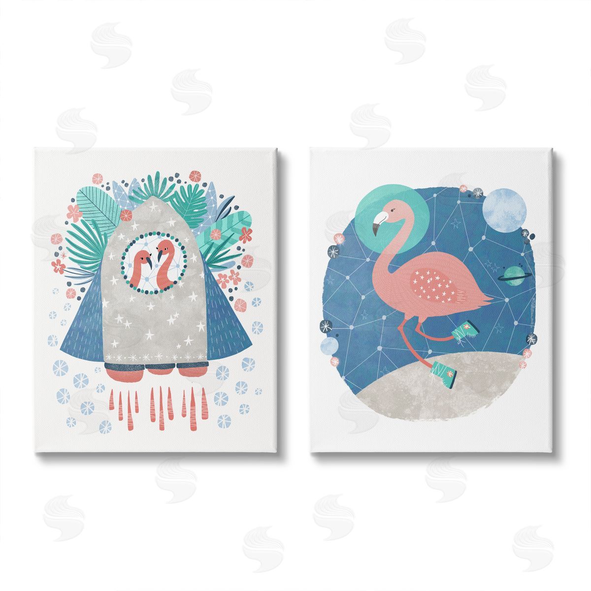 Molly Fabiano Astronaut Flamingos Outer Space Canvas Wall Art Print