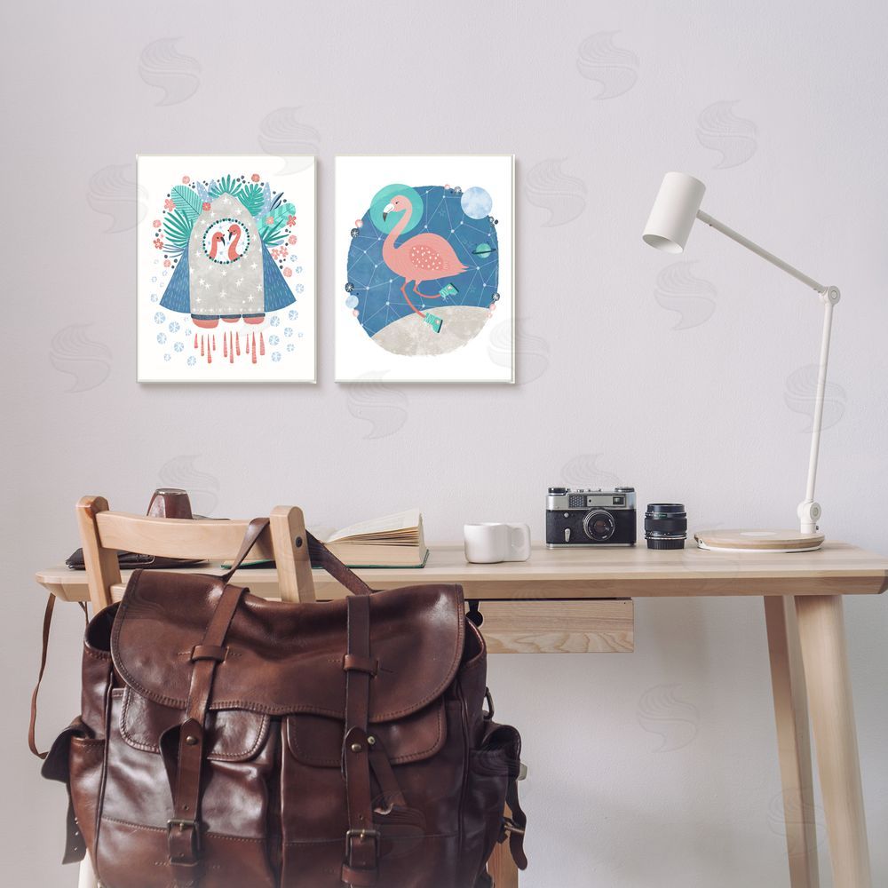 Molly Fabiano Astronaut Flamingos Outer Space Canvas Wall Art Print in Room