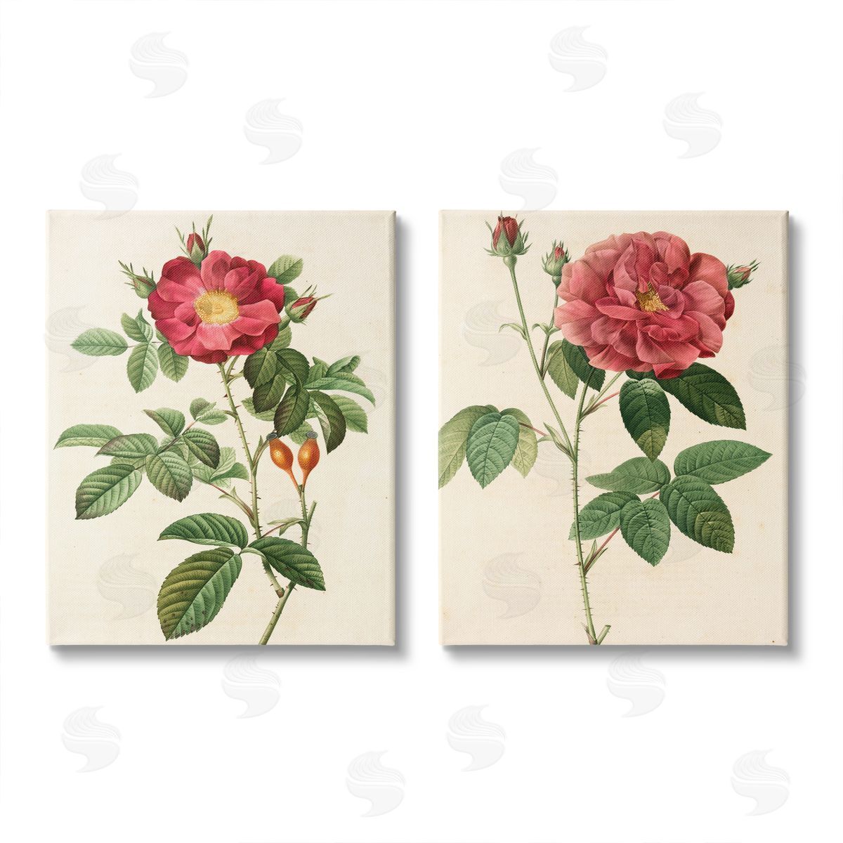 Ziwei Li Traditional Red Flowers with Floral Stem Canvas Wall Art Print