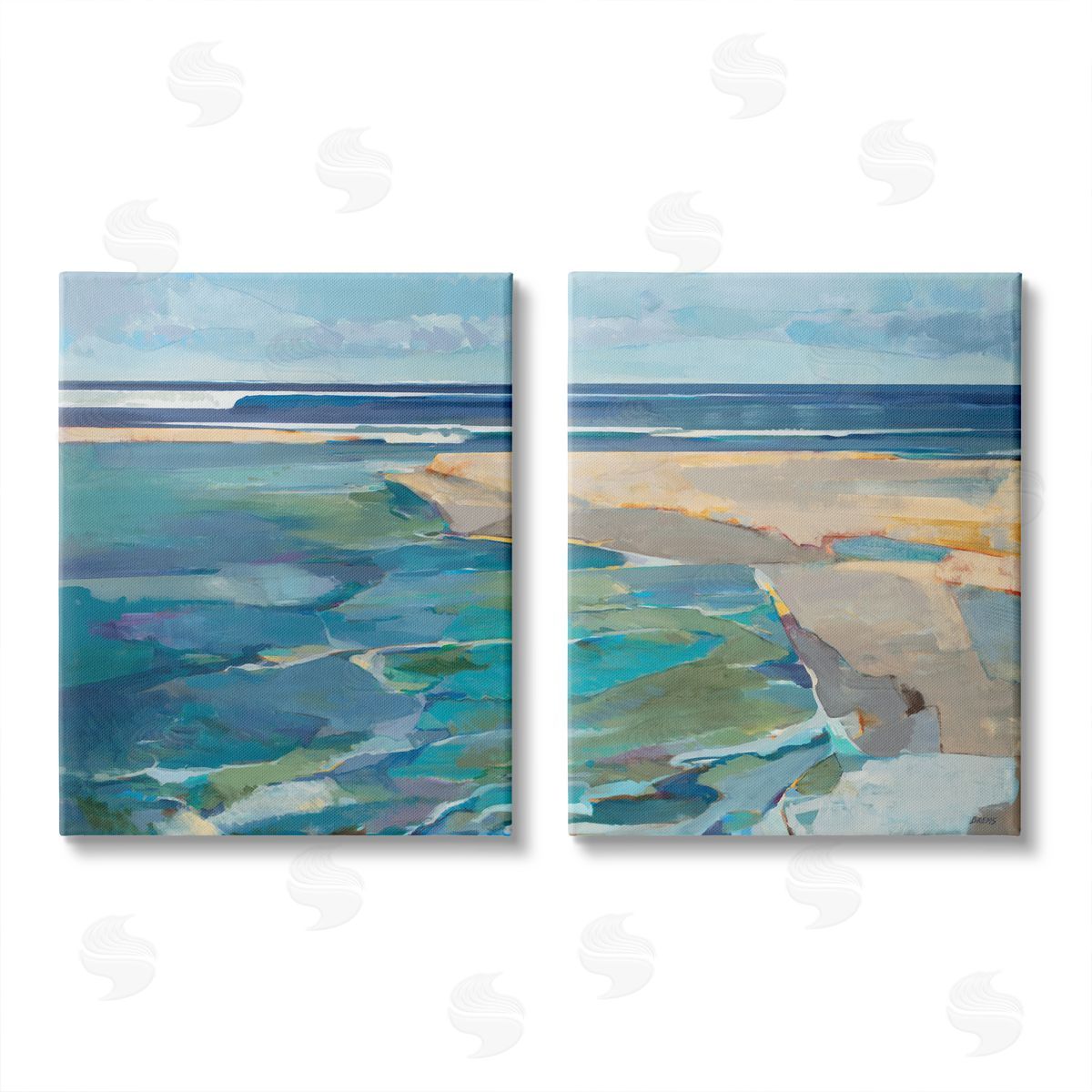Scott Brems Pastel Blue Seascape with Rocky Coast Painting Canvas Wall Art Print