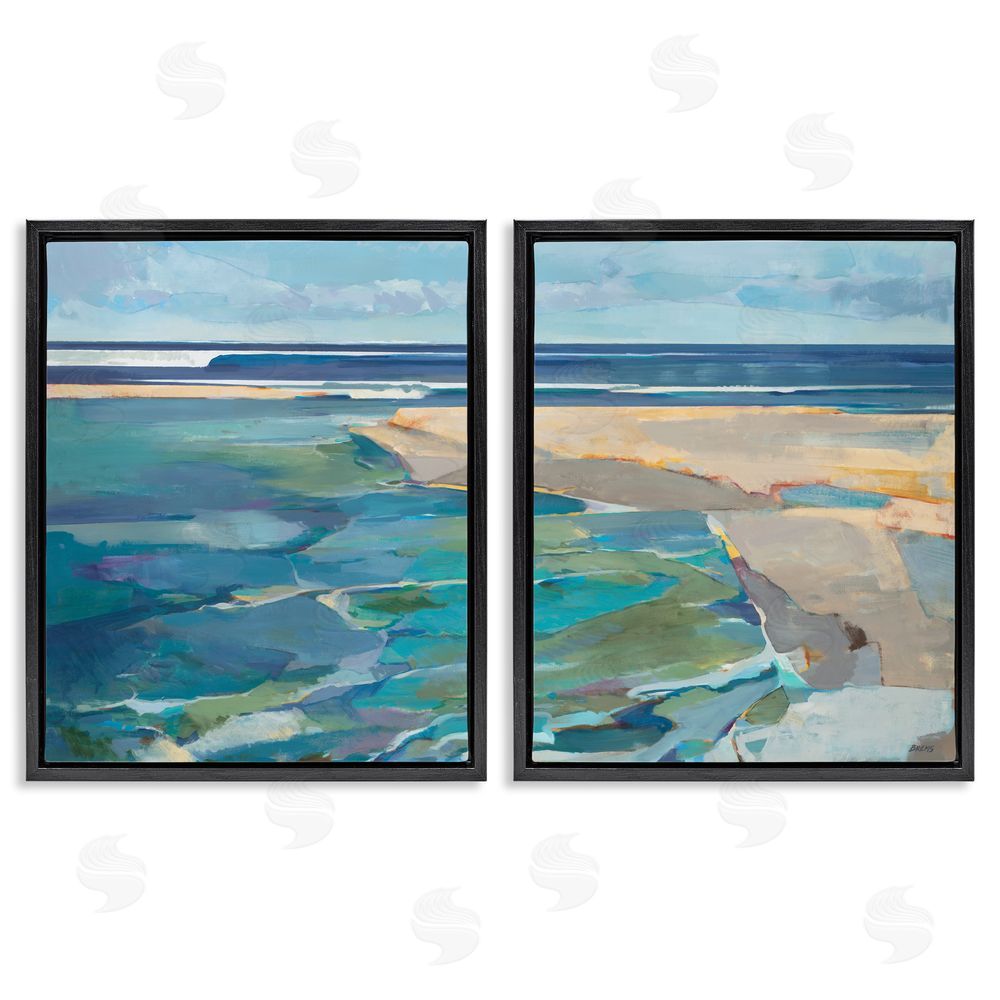 Scott Brems Pastel Blue Seascape with Rocky Coast Painting Black Floating Frame Canvas Wall Art Print