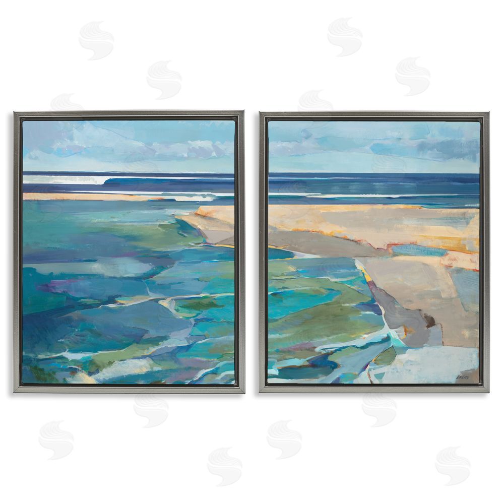 Scott Brems Pastel Blue Seascape with Rocky Coast Painting Gray Floating Frame Canvas Wall Art Print
