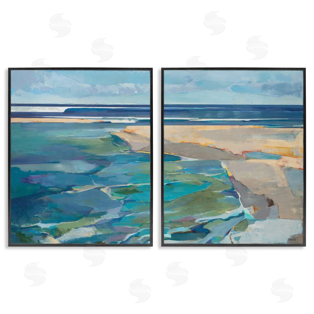 Scott Brems Pastel Blue Seascape with Rocky Coast Painting Black Framed Giclee Wall Art Print