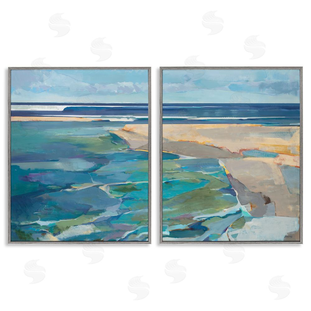 Scott Brems Pastel Blue Seascape with Rocky Coast Painting Gray Framed Giclee Wall Art Print