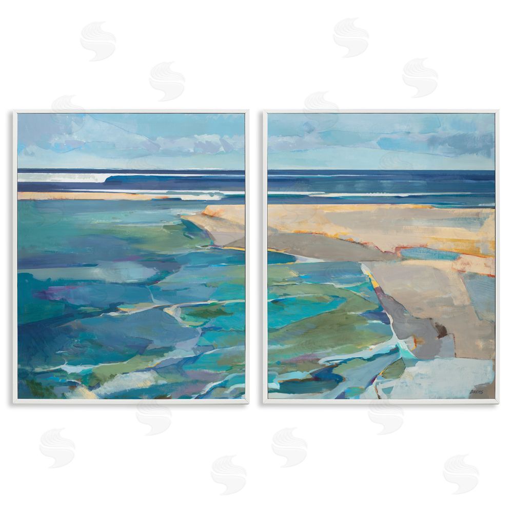 Scott Brems Pastel Blue Seascape with Rocky Coast Painting White Framed Giclee Wall Art Print