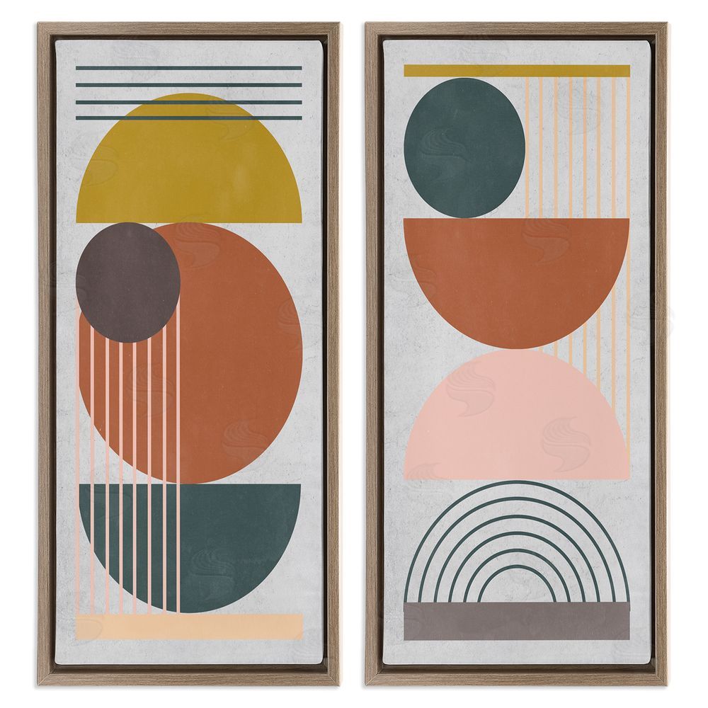 Melissa Wang Geometric Study of Lines Arches Circles Brown Floating Frame Canvas Wall Art Print