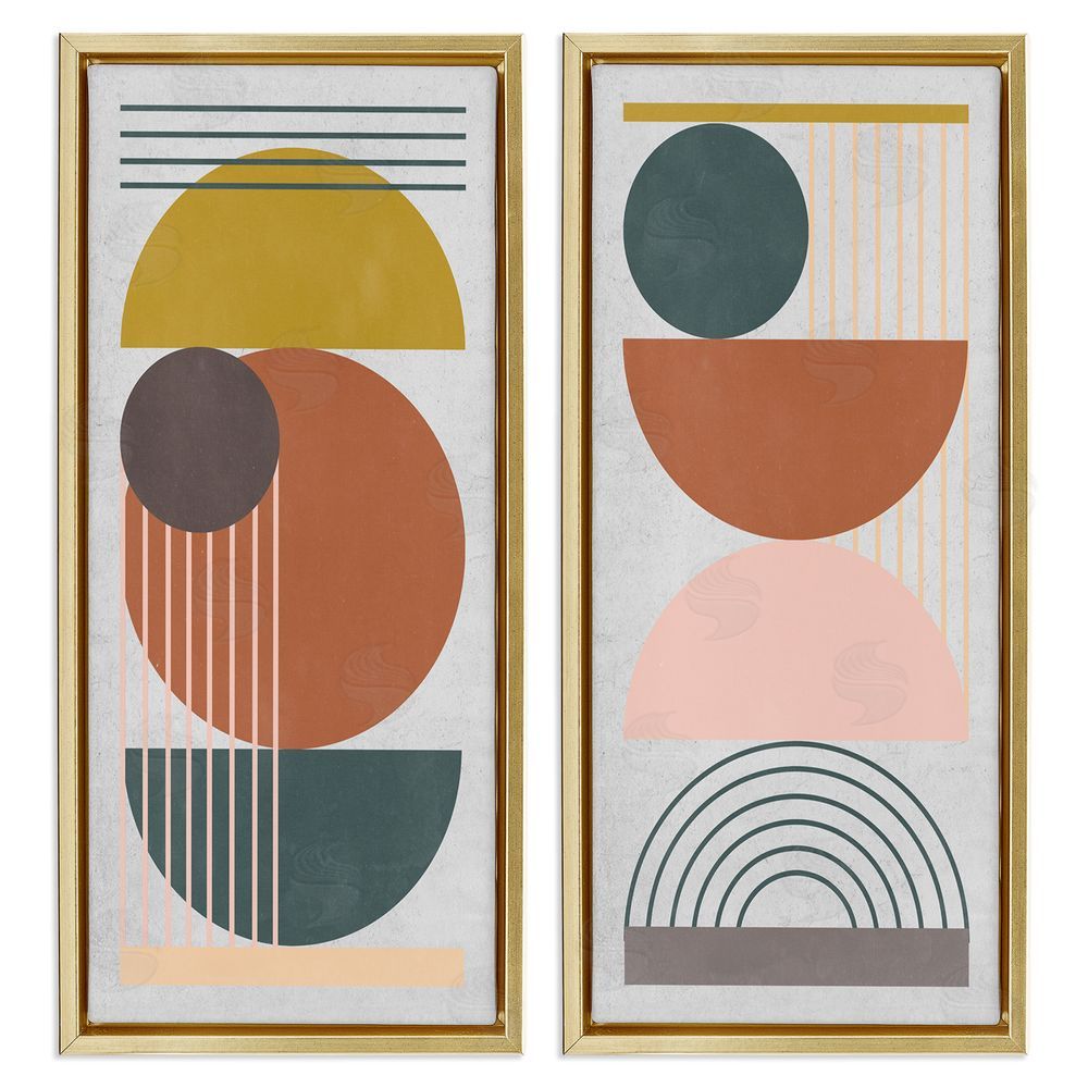 Melissa Wang Geometric Study of Lines Arches Circles Gold Floating Frame Canvas Wall Art Print