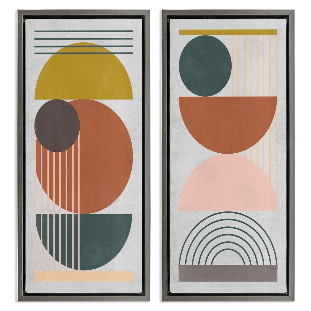 Melissa Wang Geometric Study of Lines Arches Circles Gray Floating Frame Canvas Wall Art Print