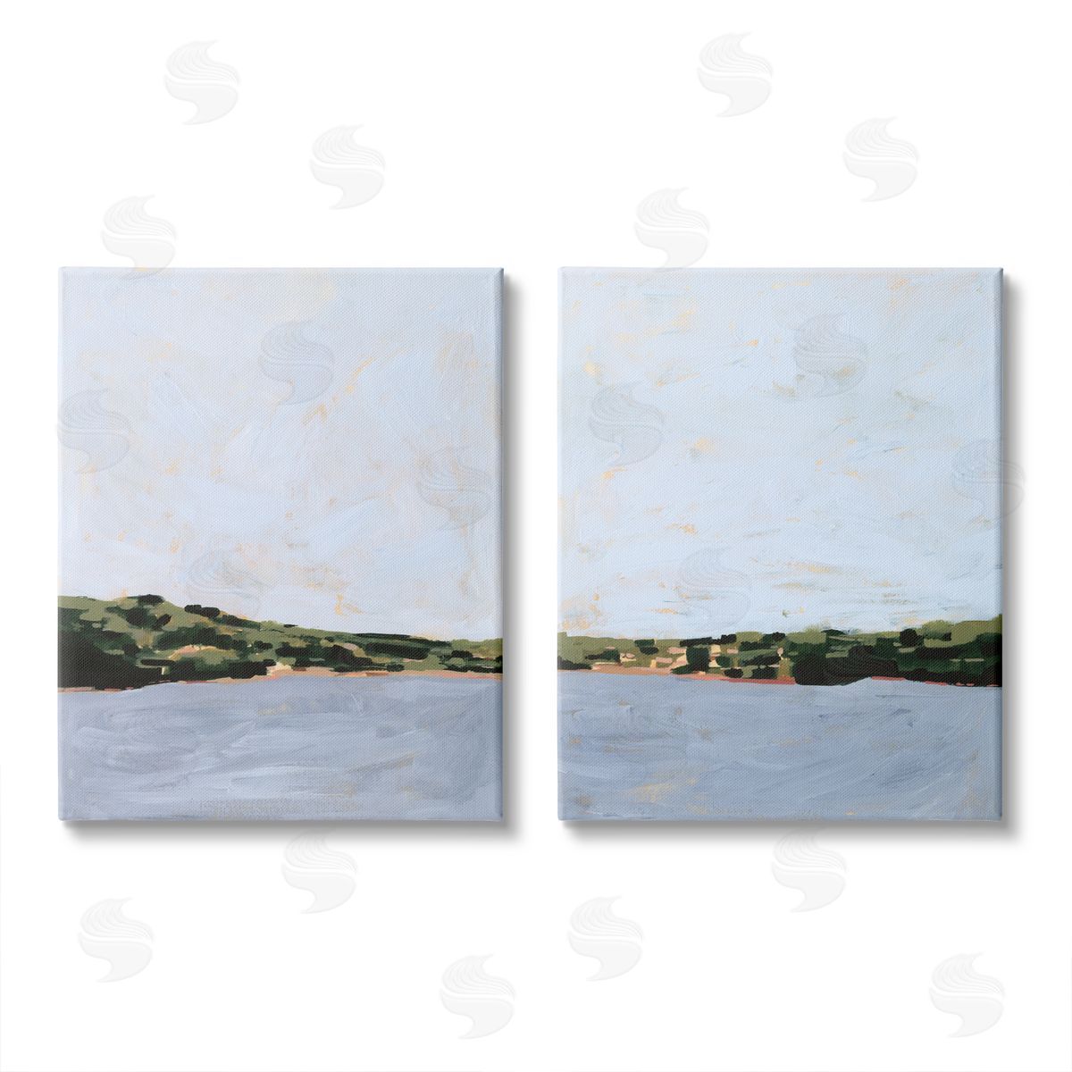 Victoria Borges Lake Shore Landscape with Soft Blue Sky  Canvas Wall Art Print