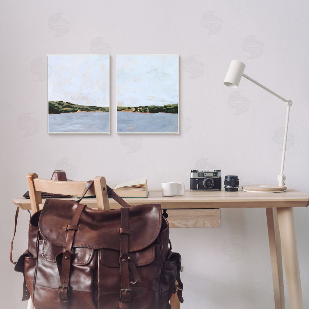 Victoria Borges Lake Shore Landscape with Soft Blue Sky  Canvas Wall Art Print in Room