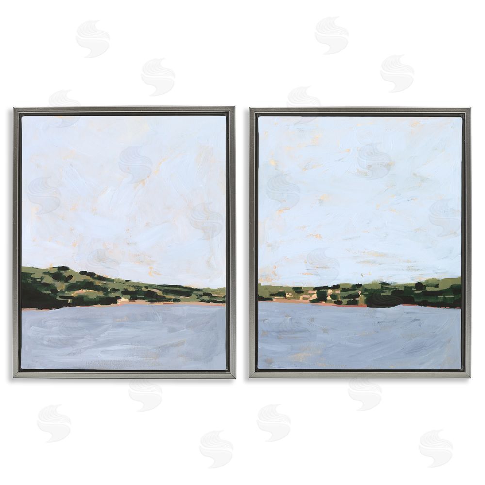 Victoria Borges Lake Shore Landscape with Soft Blue Sky  Gray Floating Frame Canvas Wall Art Print