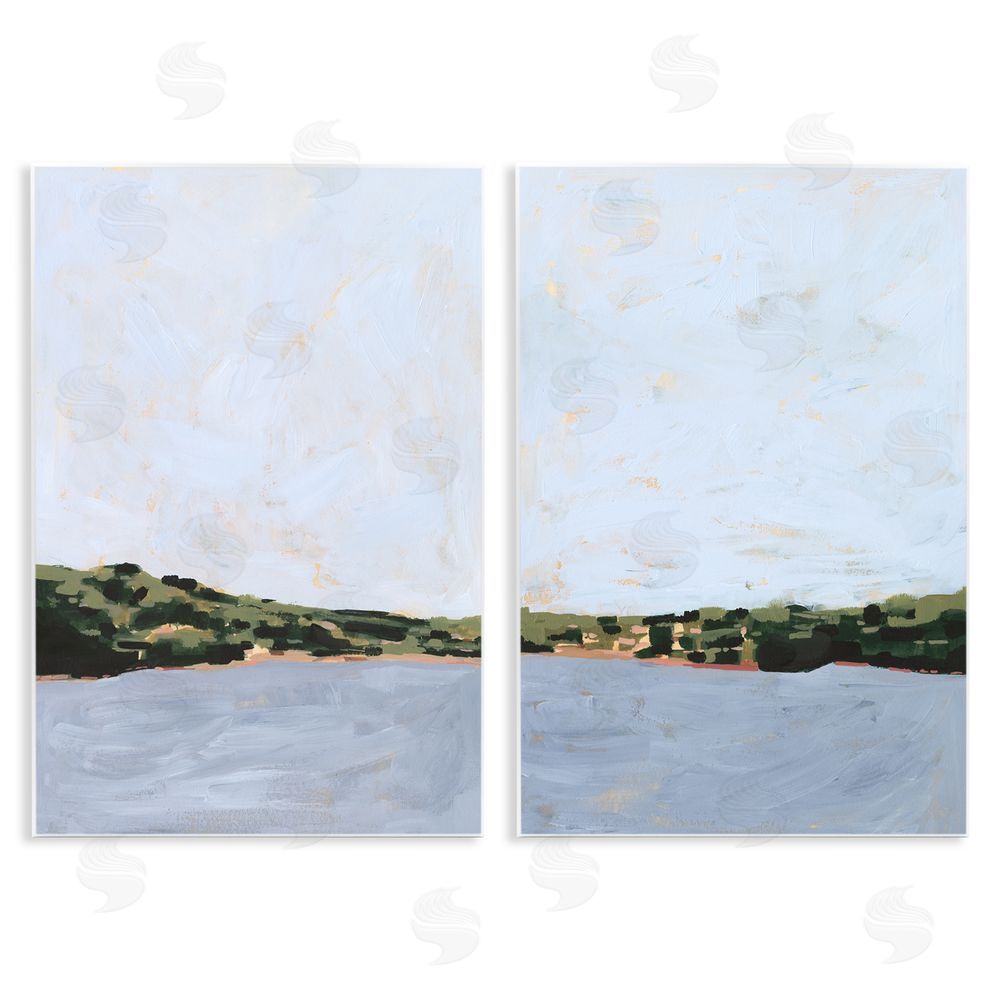 Victoria Borges Lake Shore Landscape with Soft Blue Sky  Wooden Wall Plaque Art Print