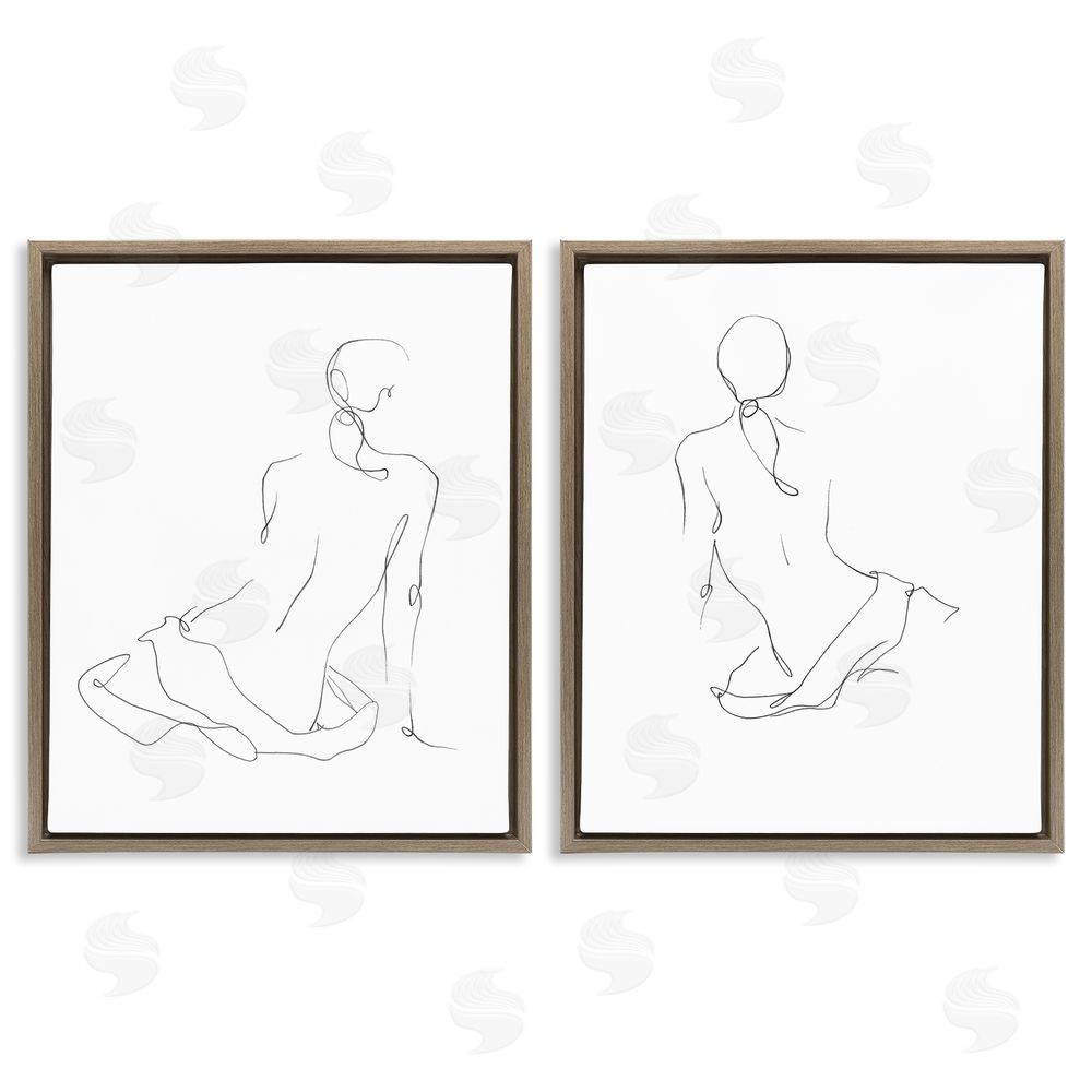 Ethan Harper Female Gesture Drawings Minimalist Brown Floating Frame Canvas Wall Art Print