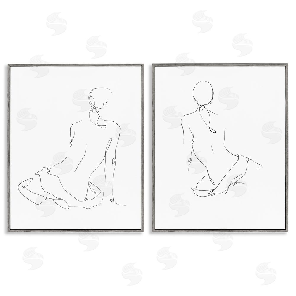 Ethan Harper Female Gesture Drawings Minimalist Gray Framed Giclee Wall Art Print