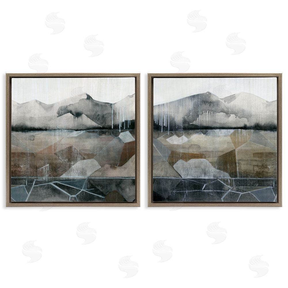 Grace Popp Rustic Mountain Landscape Geometric Brown Floating Frame Canvas Wall Art Print