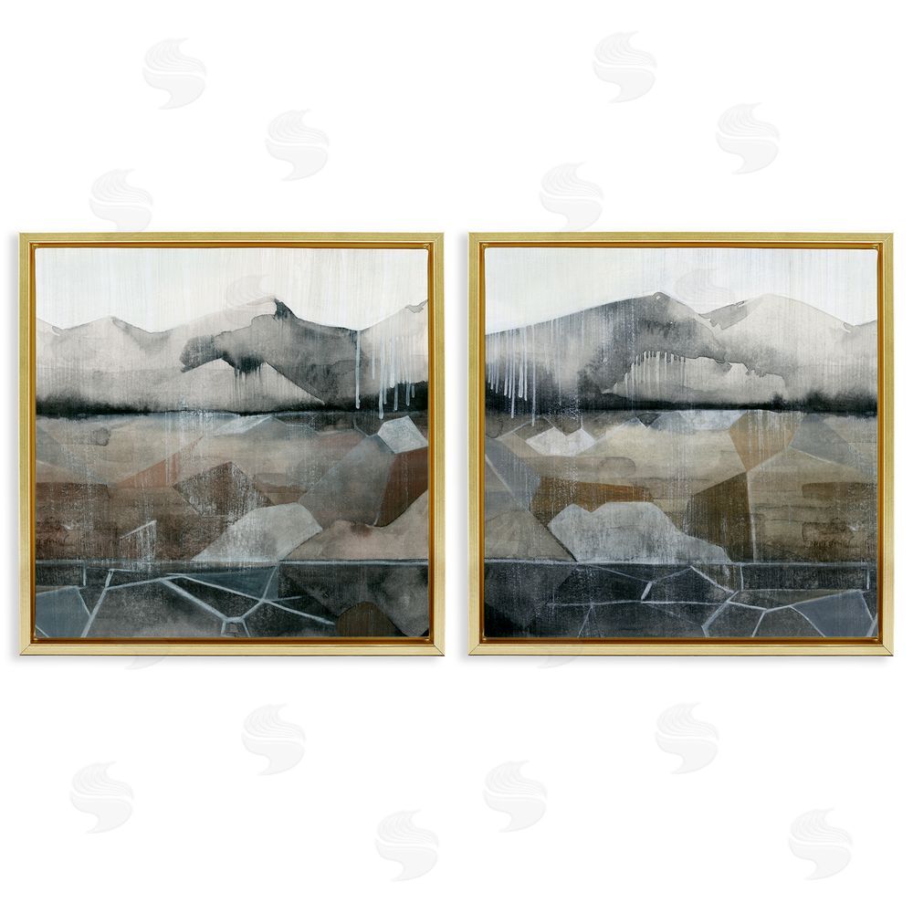 Grace Popp Rustic Mountain Landscape Geometric Gold Floating Frame Canvas Wall Art Print