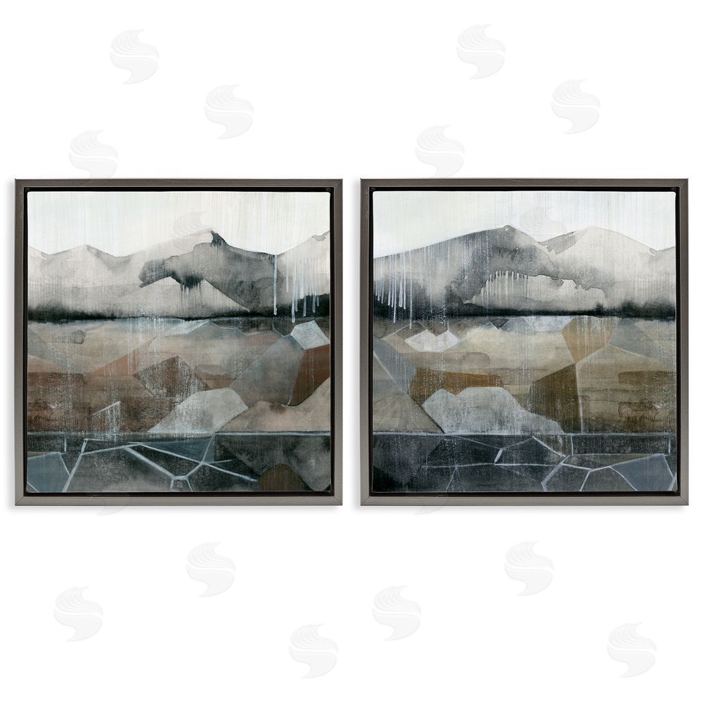 Grace Popp Rustic Mountain Landscape Geometric Gray Floating Frame Canvas Wall Art Print