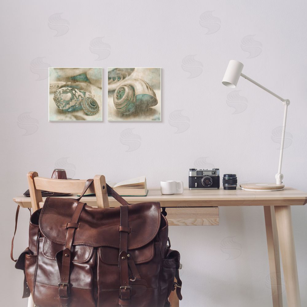 John Seba Distressed Sepia Shells with Turquoise Canvas Wall Art Print in Room
